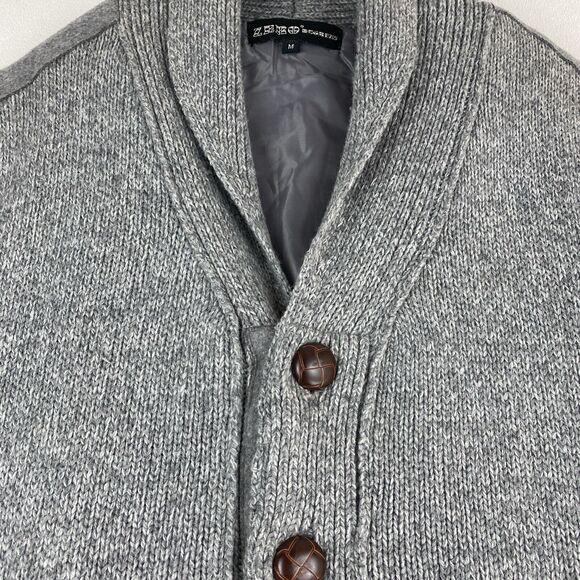 Zero Degrees Mens M Wool Shawl Collar Cardigan Sweater Gray Preppy Academia - Picture 6 of 16